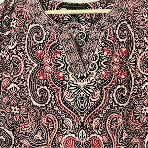 White House Black Market Red and Black Paisley Blouse
